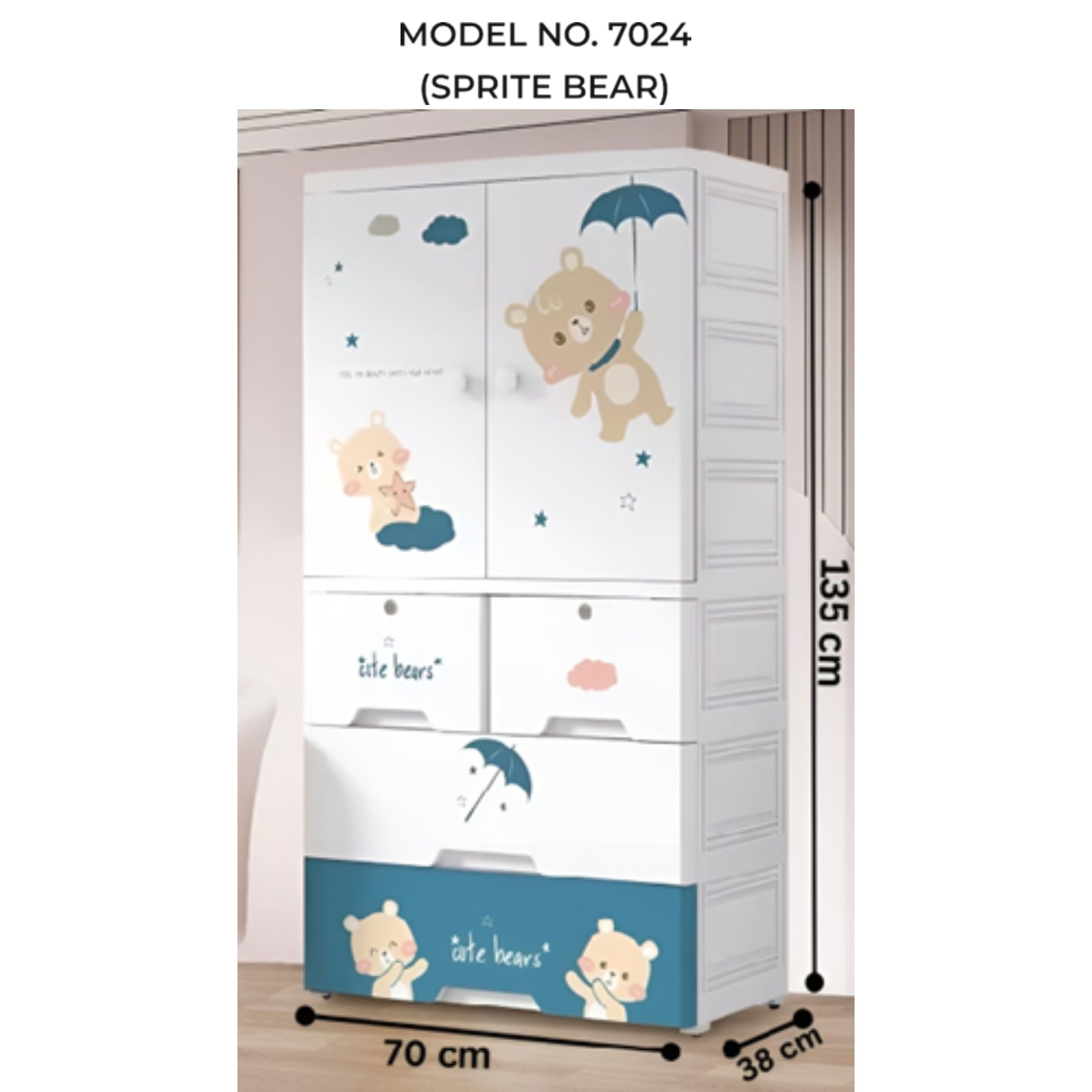 Kids Wardrobe Organizer| Multi-Layer Baby Clothes Storage Cabinet with Shelves | Space Saving Kids Storage Wardrobe Model No.7024 Sprite Bear