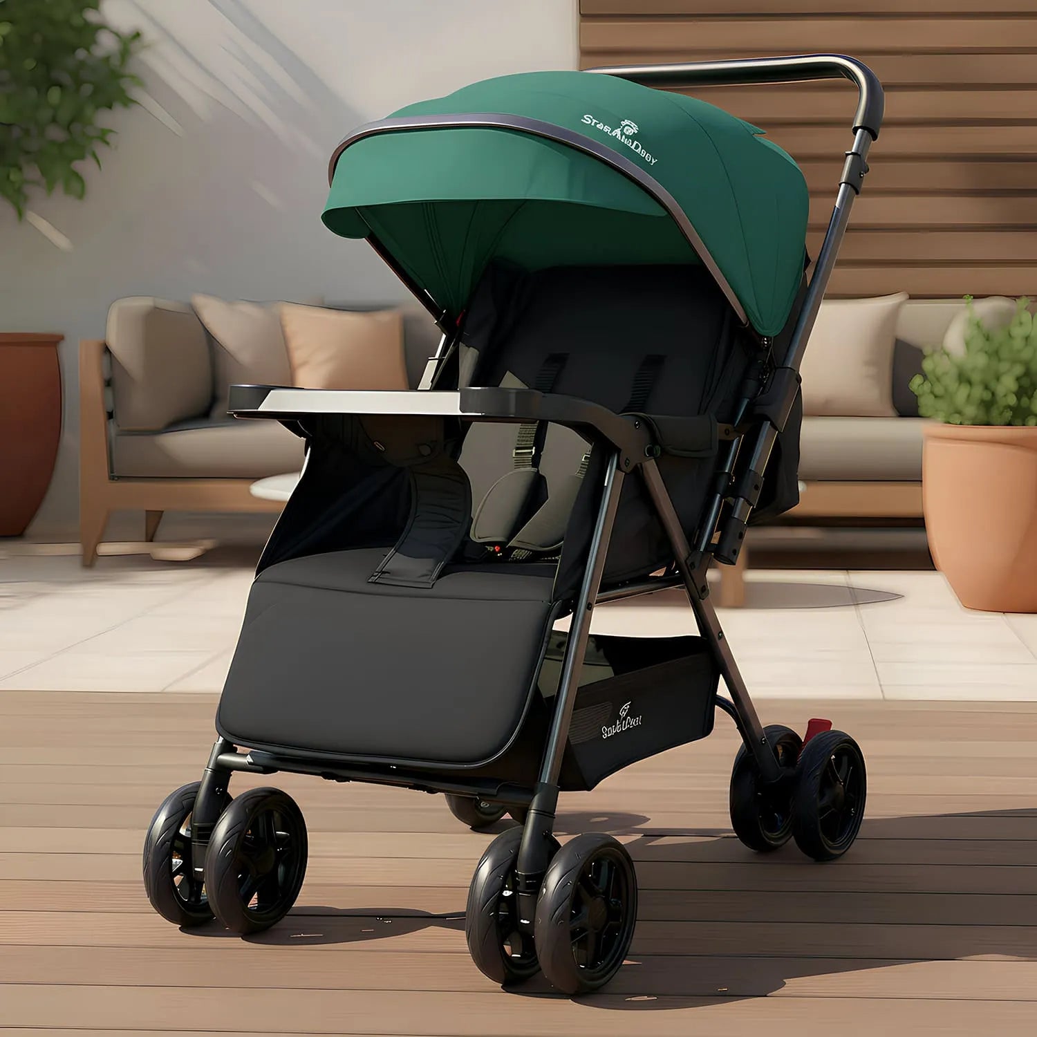 StarAndDaisy Urban Tot Baby Stroller with Reversible Handle | Foldable Baby Pram with Four-Wheel Brakes, Adjustable Canopy with Mosquito Net, Food Tray & Reclining Seat for Newborns to Toddlers