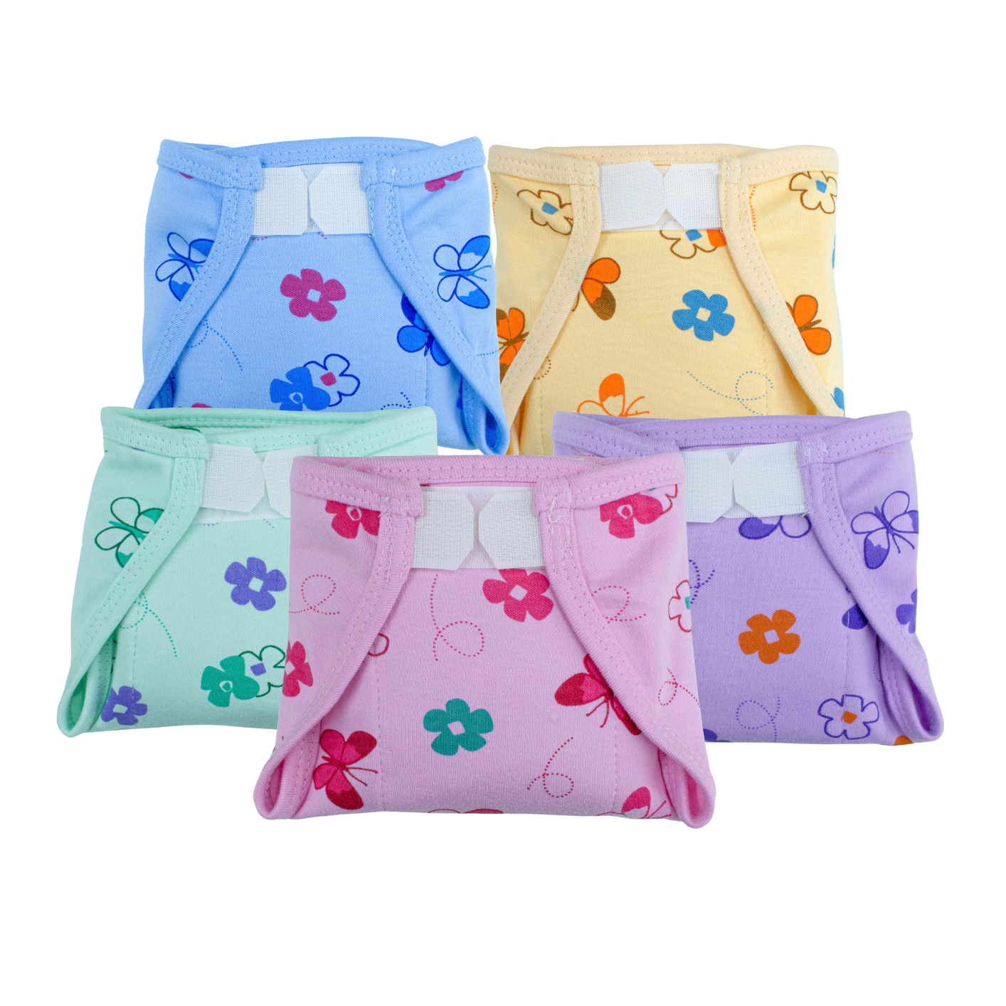Soft Cotton Velcro Baby Nappies (Combo of 5) | Reusable Cloth Diapers for Newborns | Breathable & Leak-Free Baby Nappy