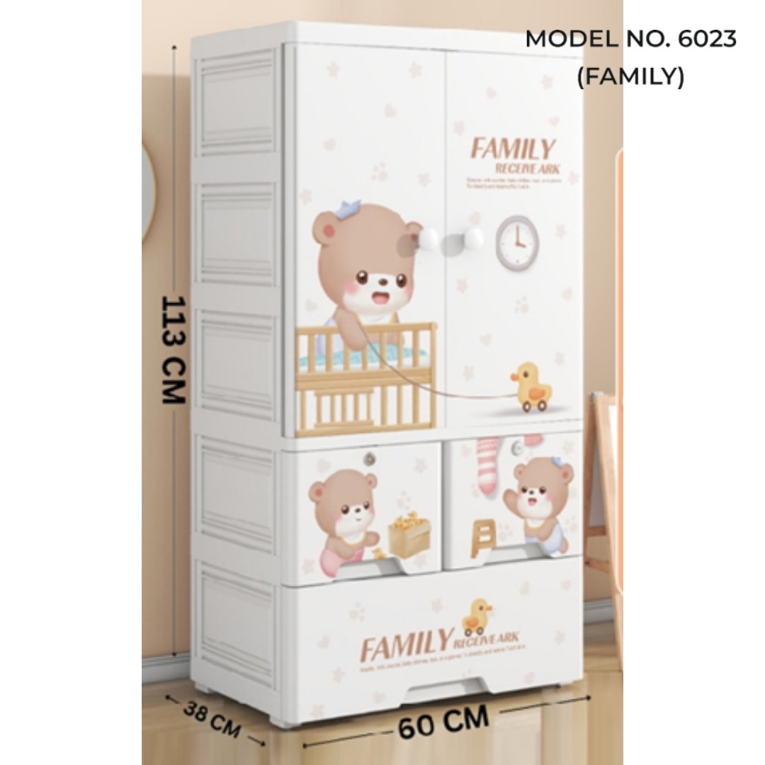 Kids Wardrobe Organizer| Multi-Layer Baby Clothes Storage Cabinet with Shelves | Space Saving Kids Storage Wardrobe(60x38x113 cm) Model No.6023(Family)