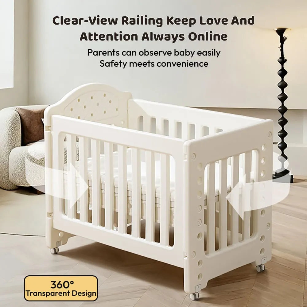 StarAndDaisy Tiny Dreams 4-in-1 Convertible Baby Cot Crib with Adjustable Height, HDPE Safe Material – White