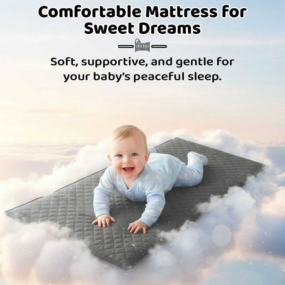 CozyCove Bedside Crib for Newborns, Convertible Baby Crib with Playpen, Mosquito Net, Comfortable Mattress and Easy Wheel Movement- Grey