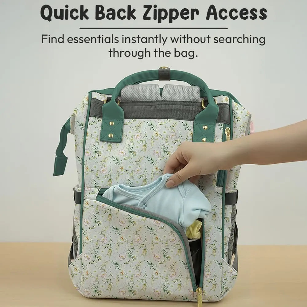 Floral Baby Diaper Bag Backpack with Jungle Animal Front Pocket | Large Capacity Water-Resistant Mommy Travel Bag with Insulated Bottle Pockets & Multiple Compartments