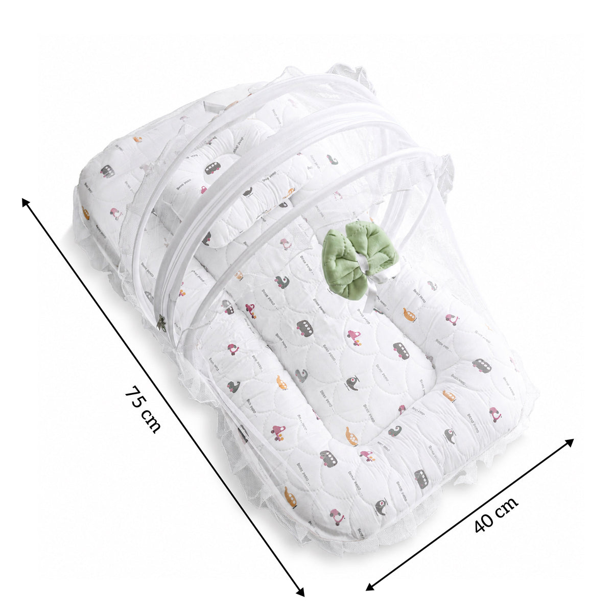 Quilted cotton baby net bed – Pista Green detail