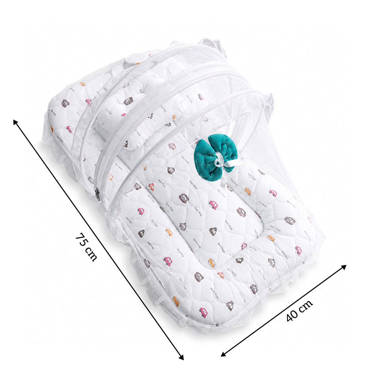 Quilted cotton baby net bed – Aqua Teal detail