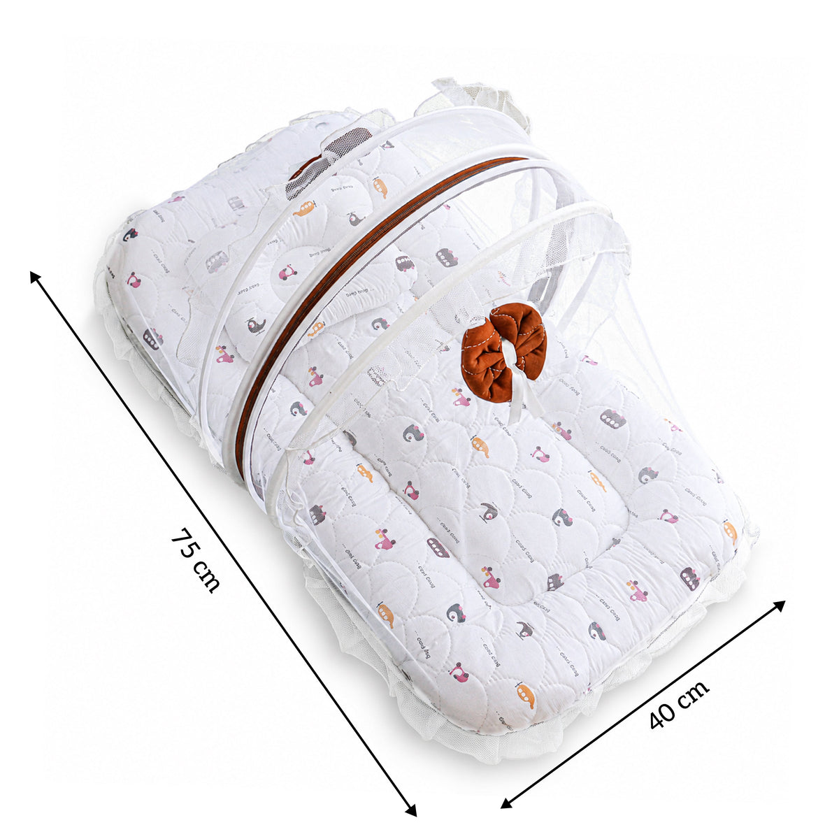 Quilted cotton baby net bed – Dark Brown detail