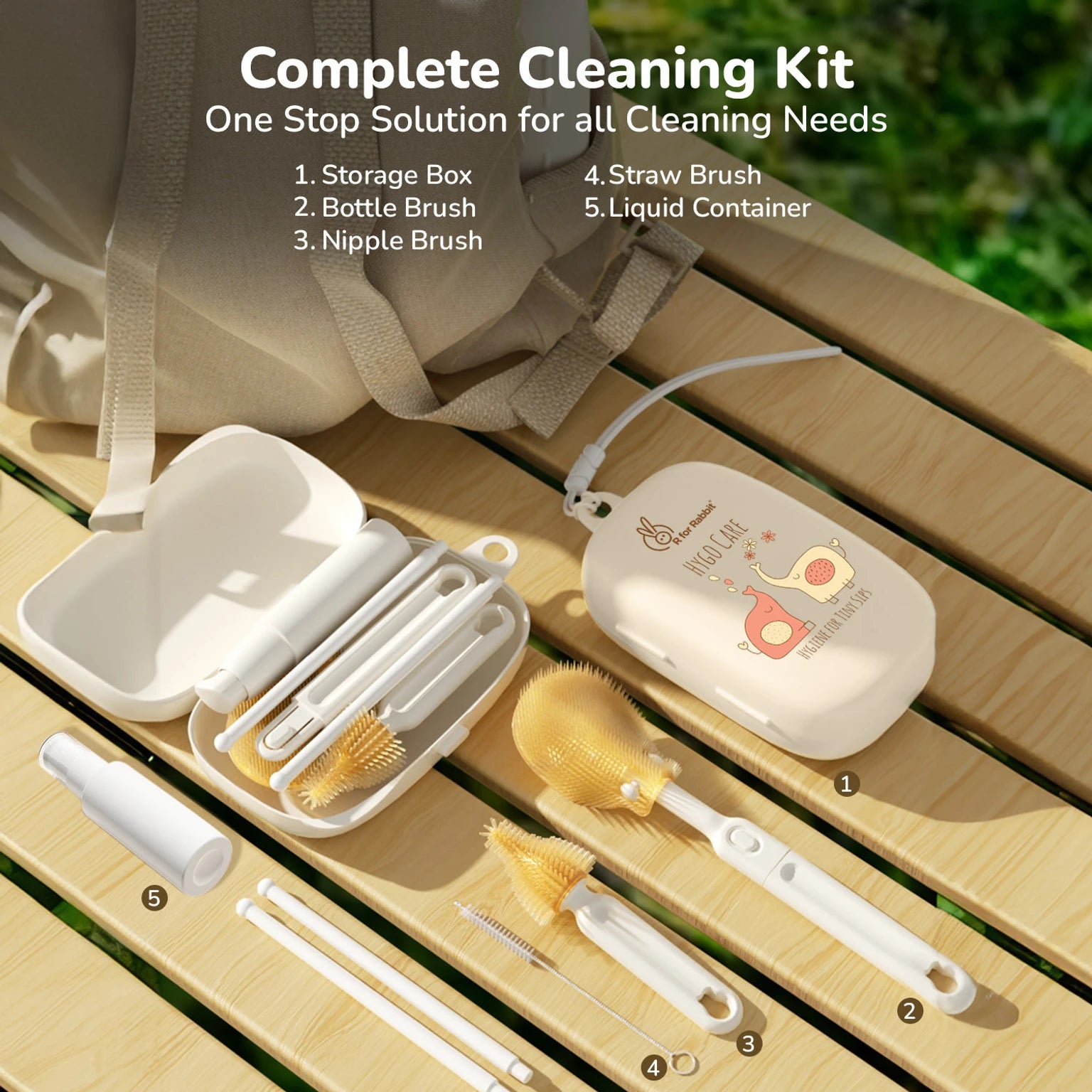 R for Rabbit Hygo Care Jumbo Bottle Cleaning Kit with Storage Box (Beige) | Complete Baby Bottle & Feeding Accessories Cleaning Set