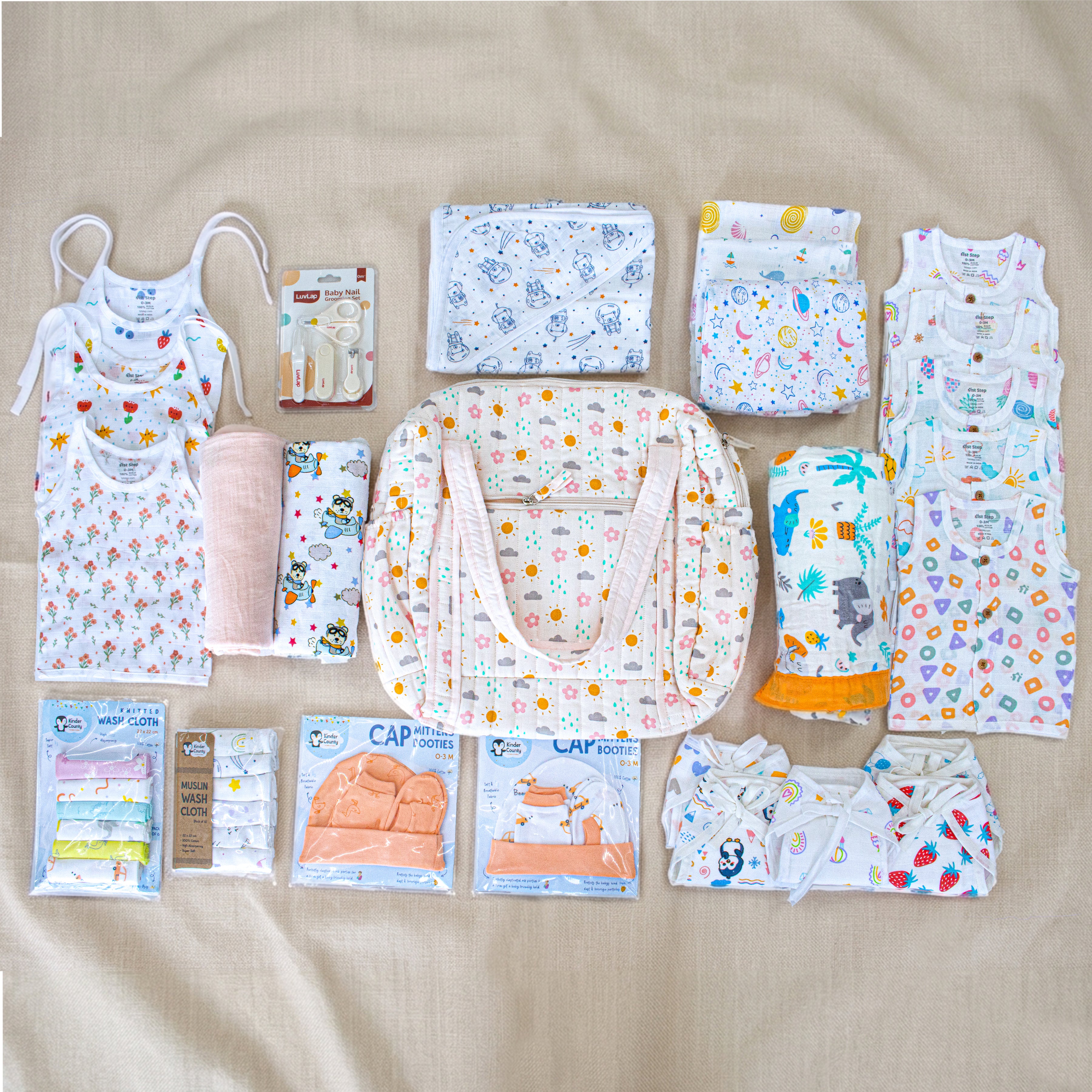 Newborn Baby Essential Kit (47 Pieces) | Premium Muslin Cotton Gift Set | Complete Baby Starter Combo for 0–3 Months | Soft & Breathable Newborn Care Set