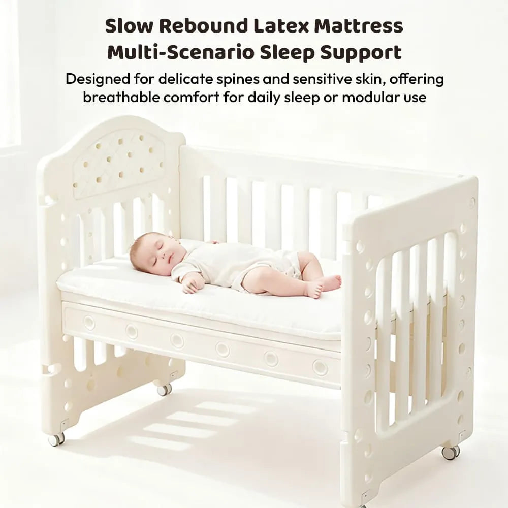 StarAndDaisy Tiny Dreams 4-in-1 Convertible Baby Cot Crib with Adjustable Height, HDPE Safe Material – White