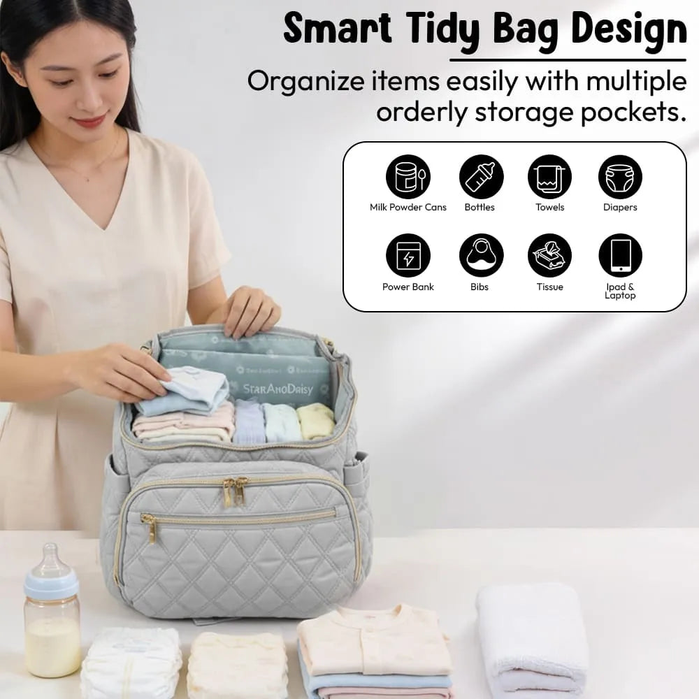 Diaper Backpack – Multi-Compartment Baby Bag with Spacious Storage & Insulated Bottle Pockets