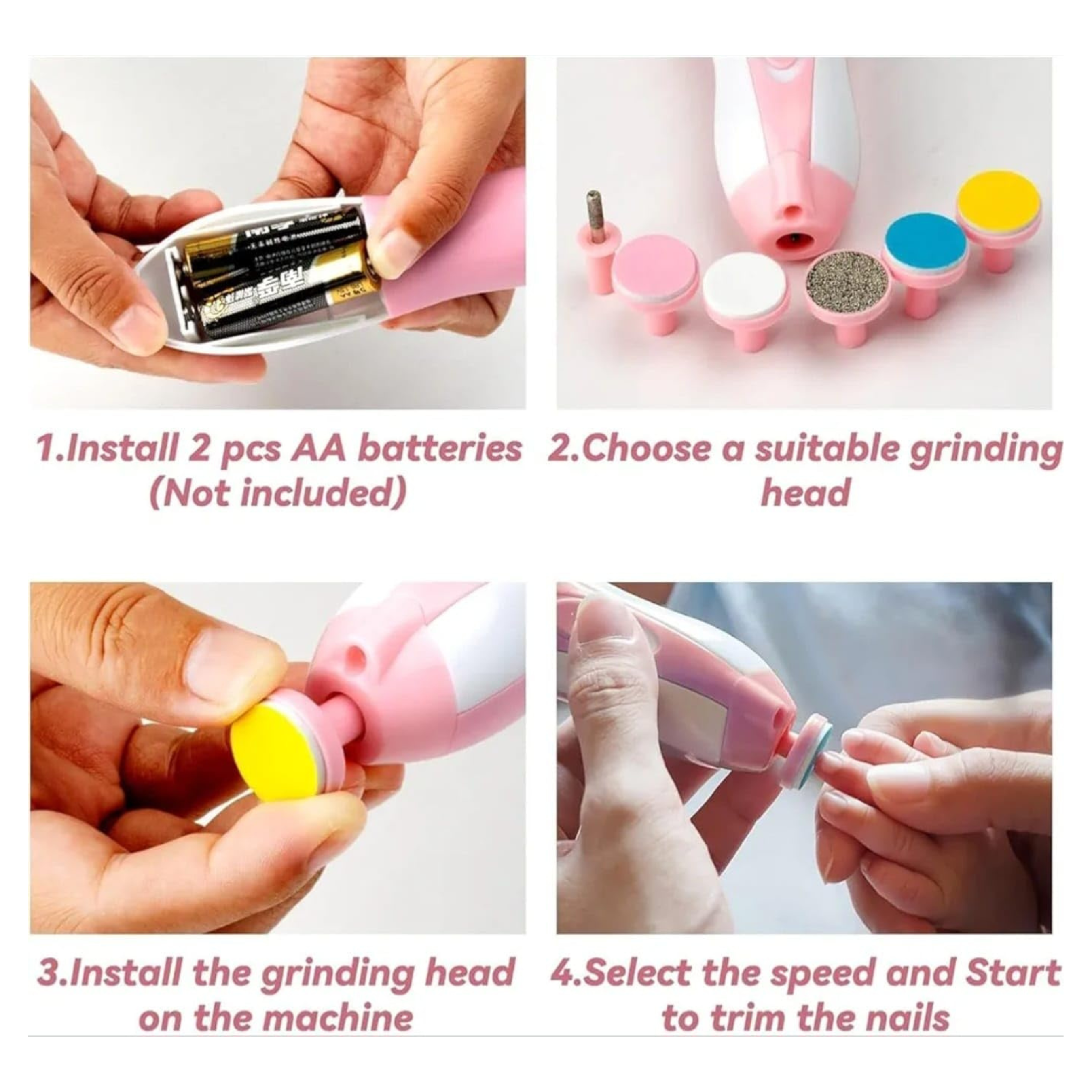 Baby Nail Trimmer New Born with Lights | Electric Baby Nail Cutter 0-6 Months with Multiple Filer Heads Adjustment | New Born Baby Products, Pack of 1, Multicolour - pink