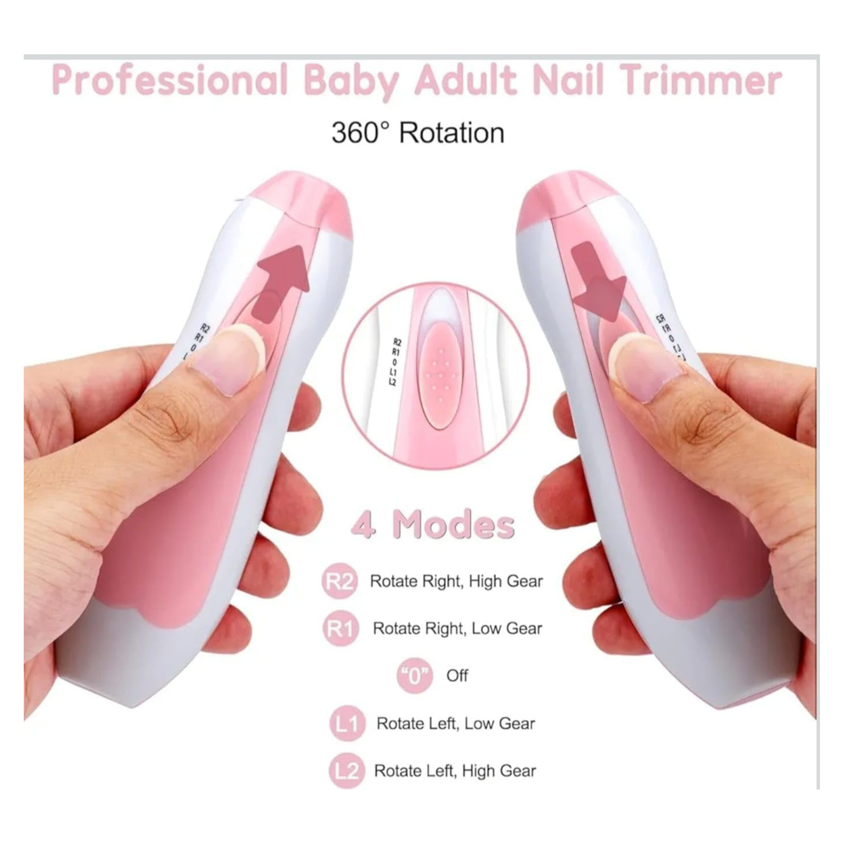 Baby Nail Trimmer New Born with Lights | Electric Baby Nail Cutter 0-6 Months with Multiple Filer Heads Adjustment | New Born Baby Products, Pack of 1, Multicolour - pink