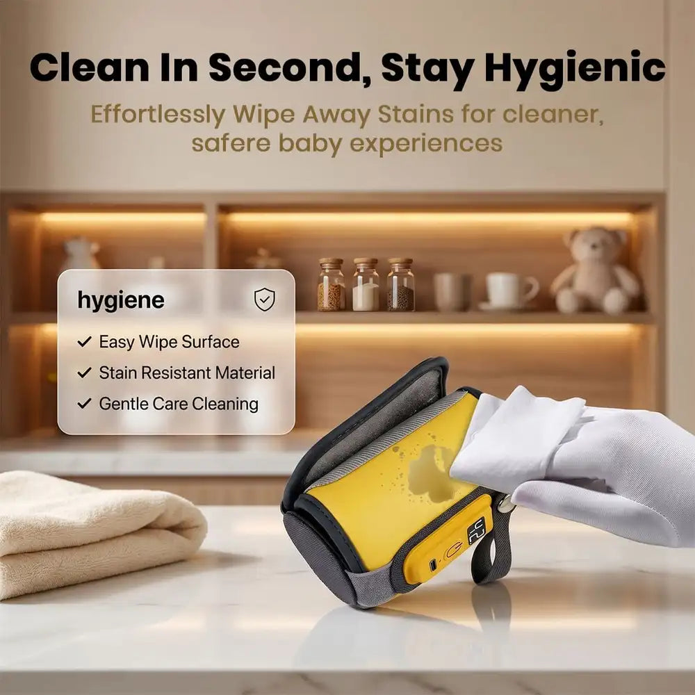 StarAndDaisy Rechargeable Portable Baby Feeding Bottle Warmer with 5-Speed Temperature Adjustment, USB Charging, Universal Bottle Fit, Travel-Friendly Milk Warmer – Orange & Yellow