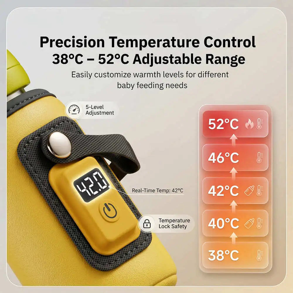 StarAndDaisy Rechargeable Portable Baby Feeding Bottle Warmer with 5-Speed Temperature Adjustment, USB Charging, Universal Bottle Fit, Travel-Friendly Milk Warmer – Orange & Yellow