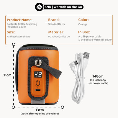 StarAndDaisy Rechargeable Portable Baby Feeding Bottle Warmer with 5-Speed Temperature Adjustment, USB Charging, Universal Bottle Fit, Travel-Friendly Milk Warmer – Orange & Yellow