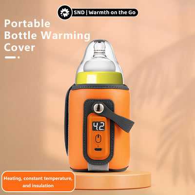 StarAndDaisy Rechargeable Portable Baby Feeding Bottle Warmer with 5-Speed Temperature Adjustment, USB Charging, Universal Bottle Fit, Travel-Friendly Milk Warmer – Orange & Yellow