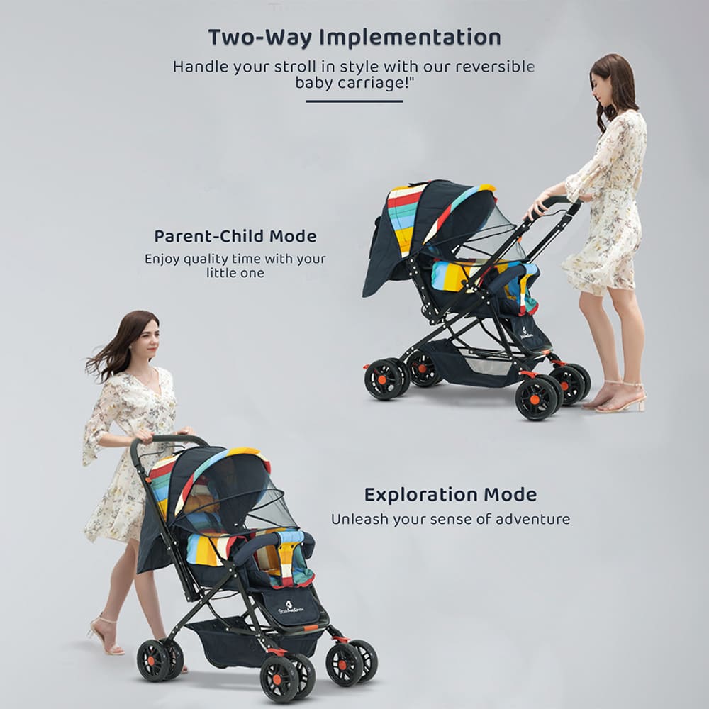 StarAndDaisy Sunrise Baby Stroller & Pram with Extended Mosquito Net | Reversible Handlebar, Ultra-Soft Cushions & Reclining Seat | Newborn to Toddler