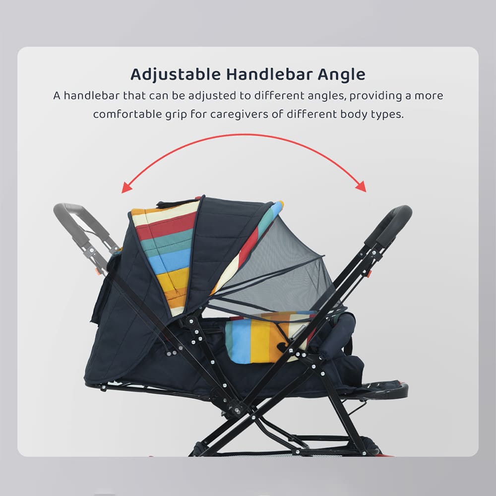StarAndDaisy Sunrise Baby Stroller & Pram with Extended Mosquito Net | Reversible Handlebar, Ultra-Soft Cushions & Reclining Seat | Newborn to Toddler