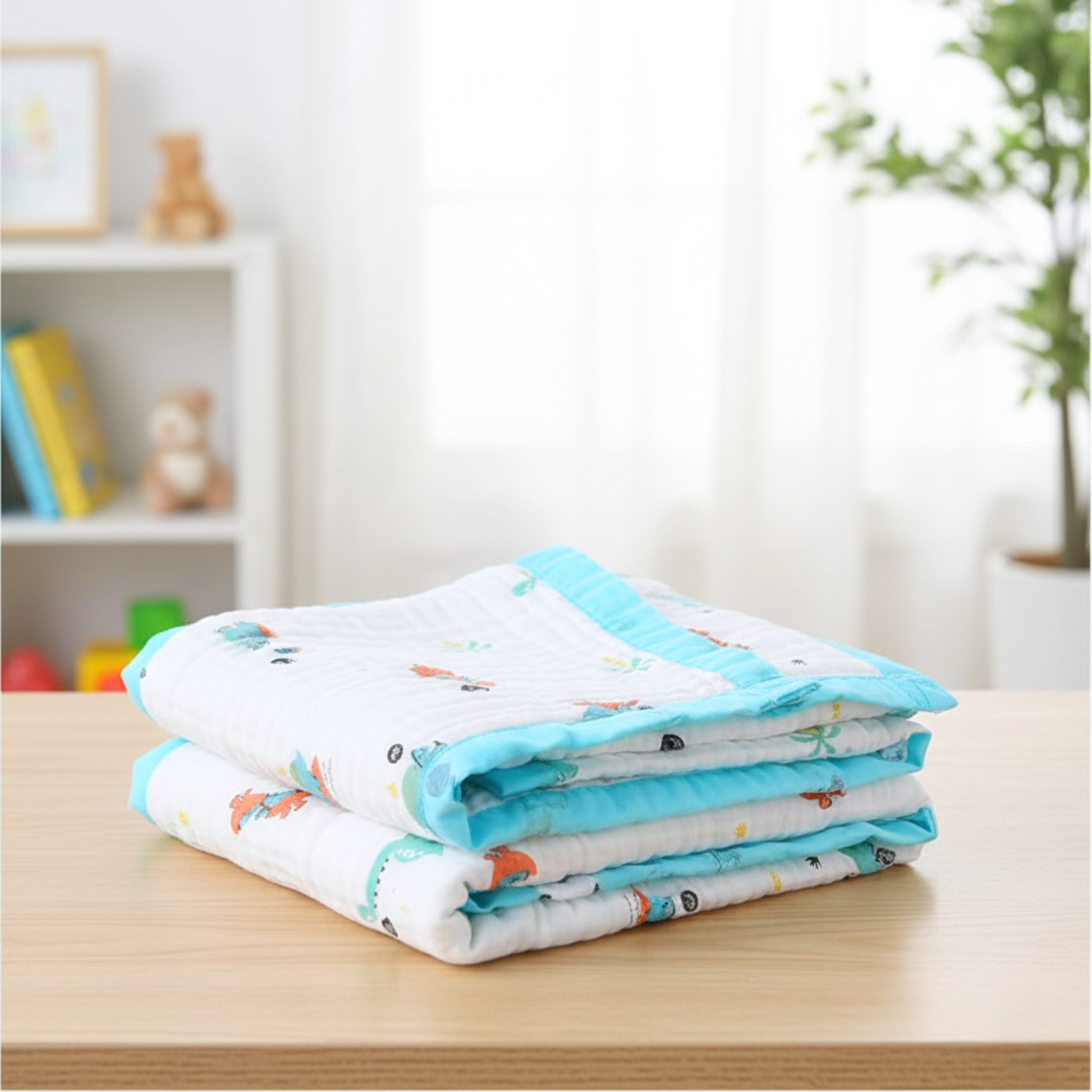 Organic 100% Cotton 6 layer Baby Muslin Blanket Cloth | Ultra-Soft & Breathable | 110×110 cm | Newborn–12 Months babee D