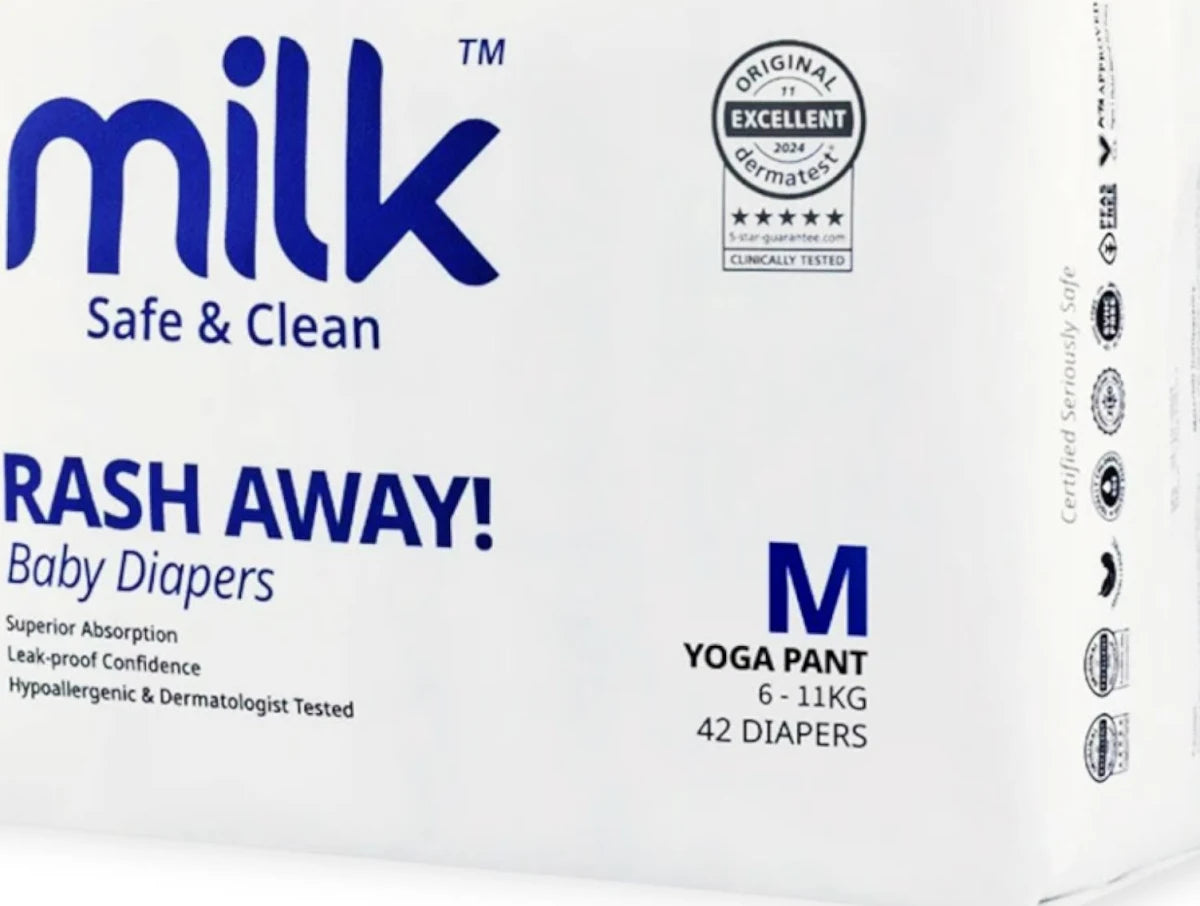 MILK Safe & Clean Baby Diapers Yoga Pant M | Pack of 42 | Soft, Leak-Proof Disposable Diapers for Newborn Babies