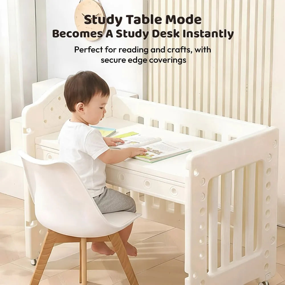 StarAndDaisy Tiny Dreams 4-in-1 Convertible Baby Cot Crib with Adjustable Height, HDPE Safe Material – White