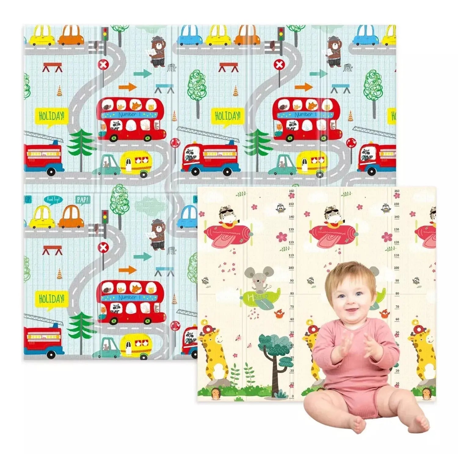 Reversible Baby Play Mat, Learning & Crawling Foldable Foam Mat (Large) babee D